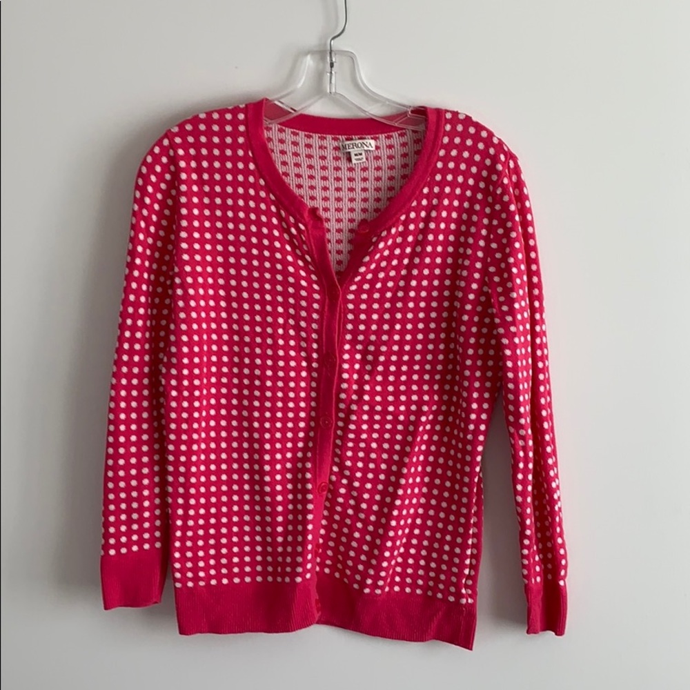 Pink cardigan with with dots